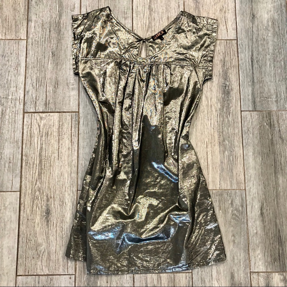 LaRok Shiny Metallic Gold Shift Dress